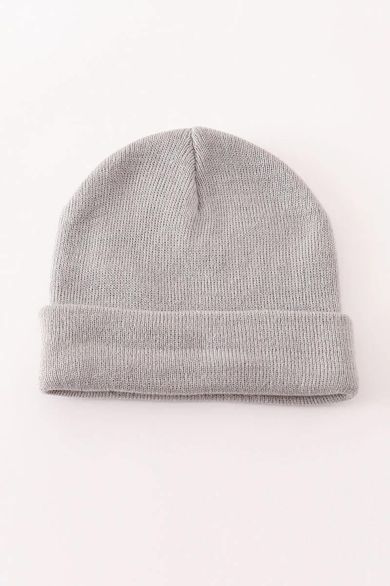 Grey ribbed basic knit beanie hat - Image 2