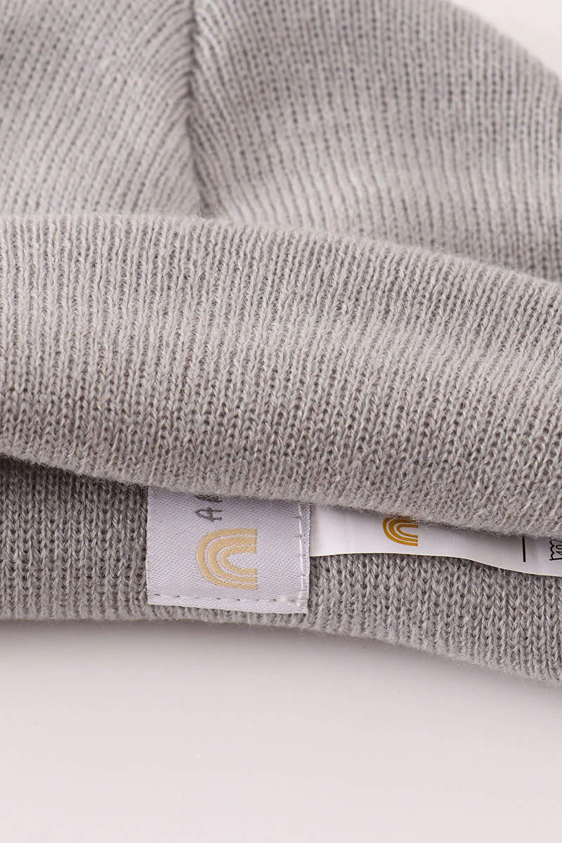 Grey ribbed basic knit beanie hat - Image 4