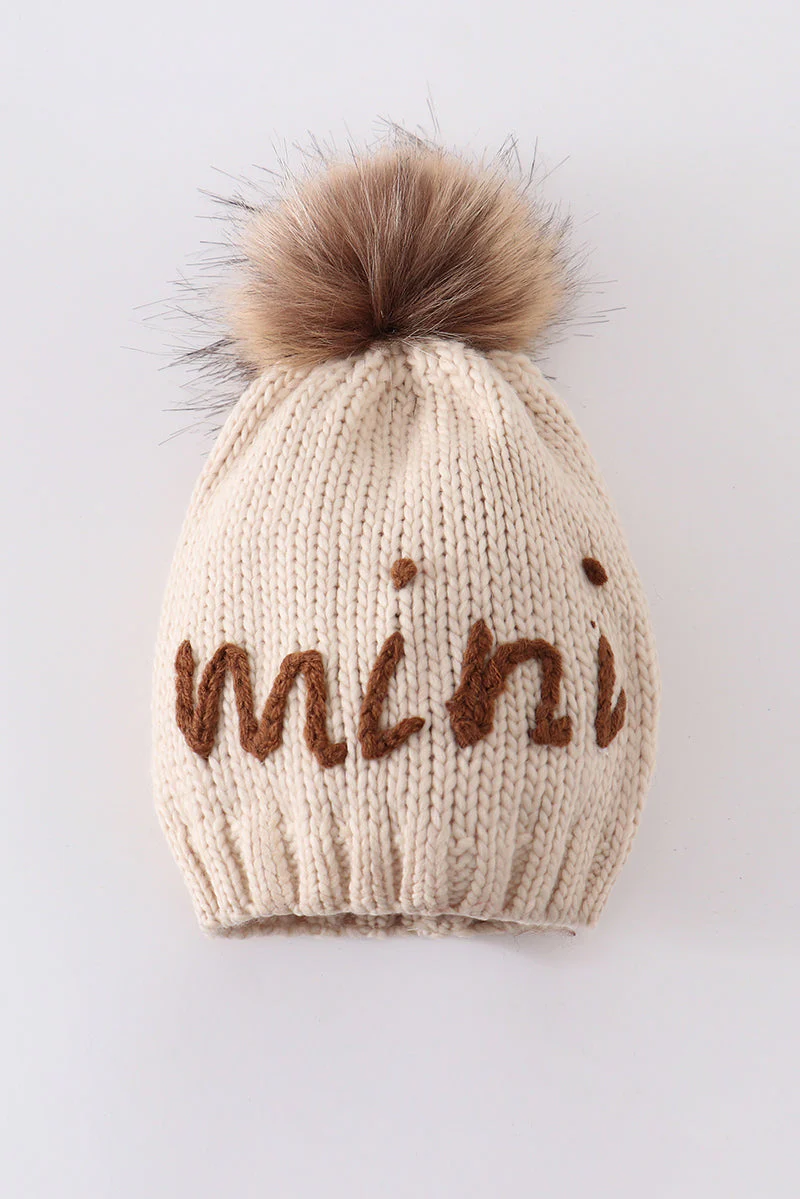 Hand embroidered pom pom beanie hat mommy&me - Image 3