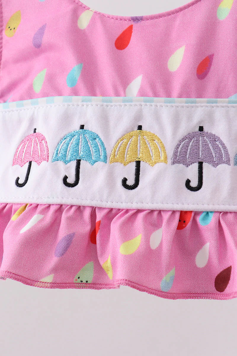 Hot Pink Umbrella Embroidered UPF Swim Set - Image 2