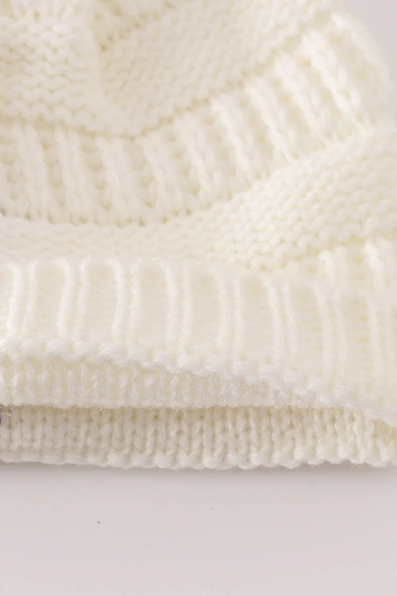 Ivory pompom cable beanie hat - Image 5