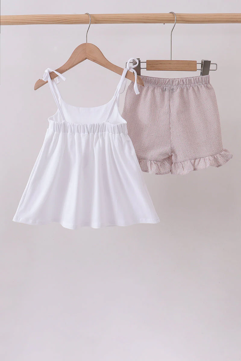 Ivory shell embroidery ruffle shorts set - Image 6