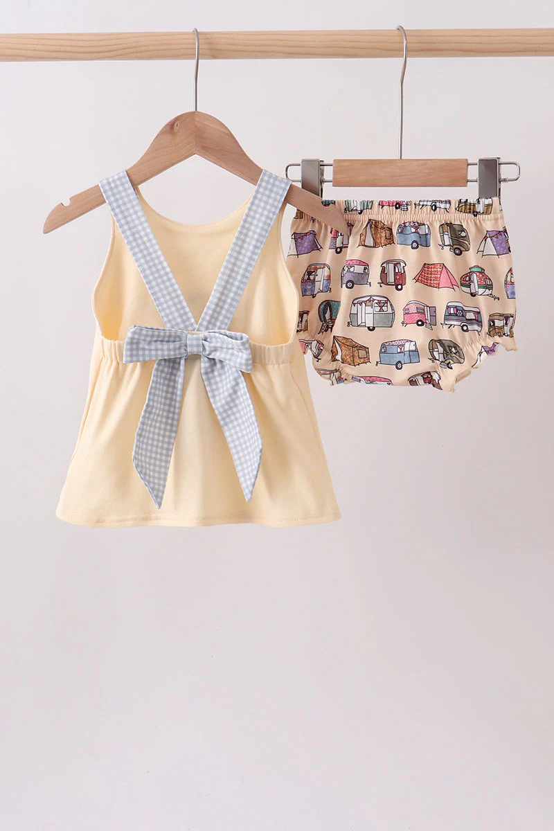 Khaki camper applique bow bloomer set - Image 4