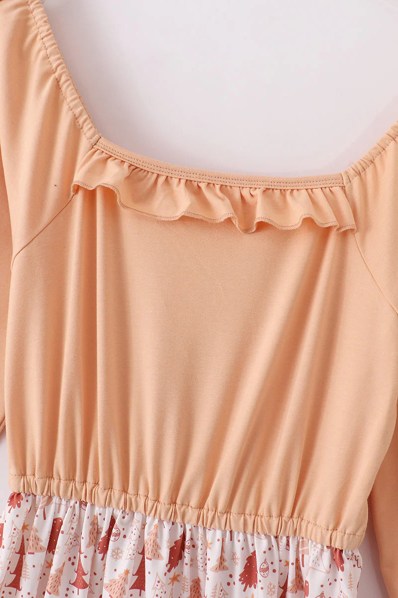 Khaki christmas tree applique women dress - Image 3