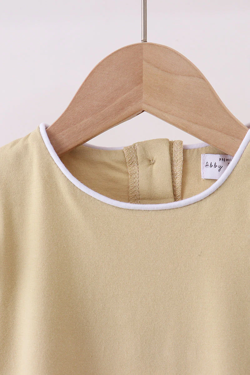 Khaki flutter sleeve scalloped top - Image 2