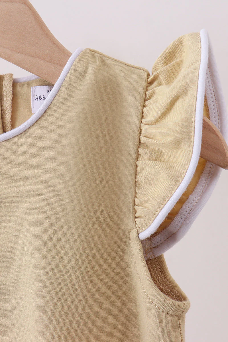 Khaki flutter sleeve scalloped top - Image 3