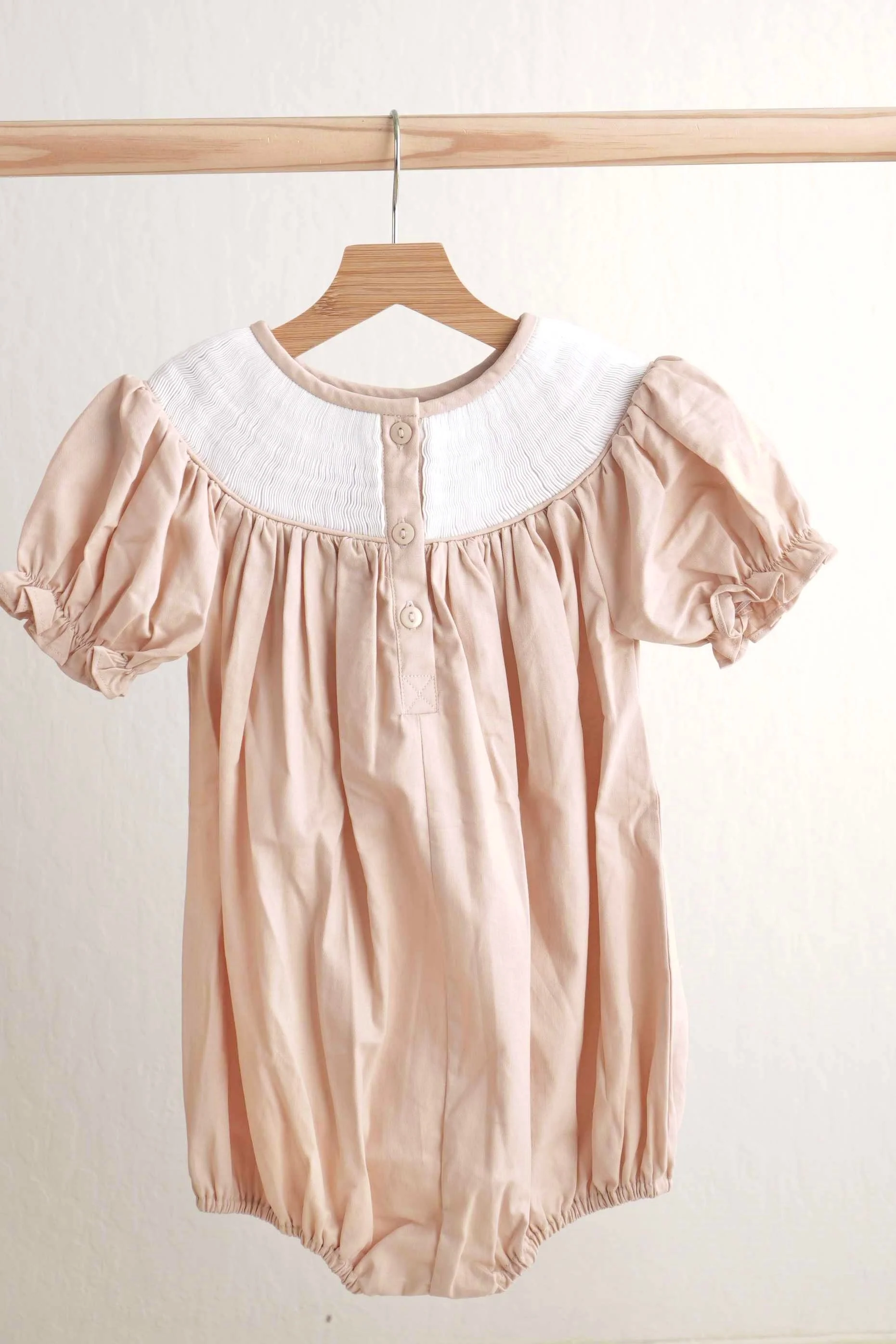 Khaki he is risen hand-smocked girl bubble - Image 3