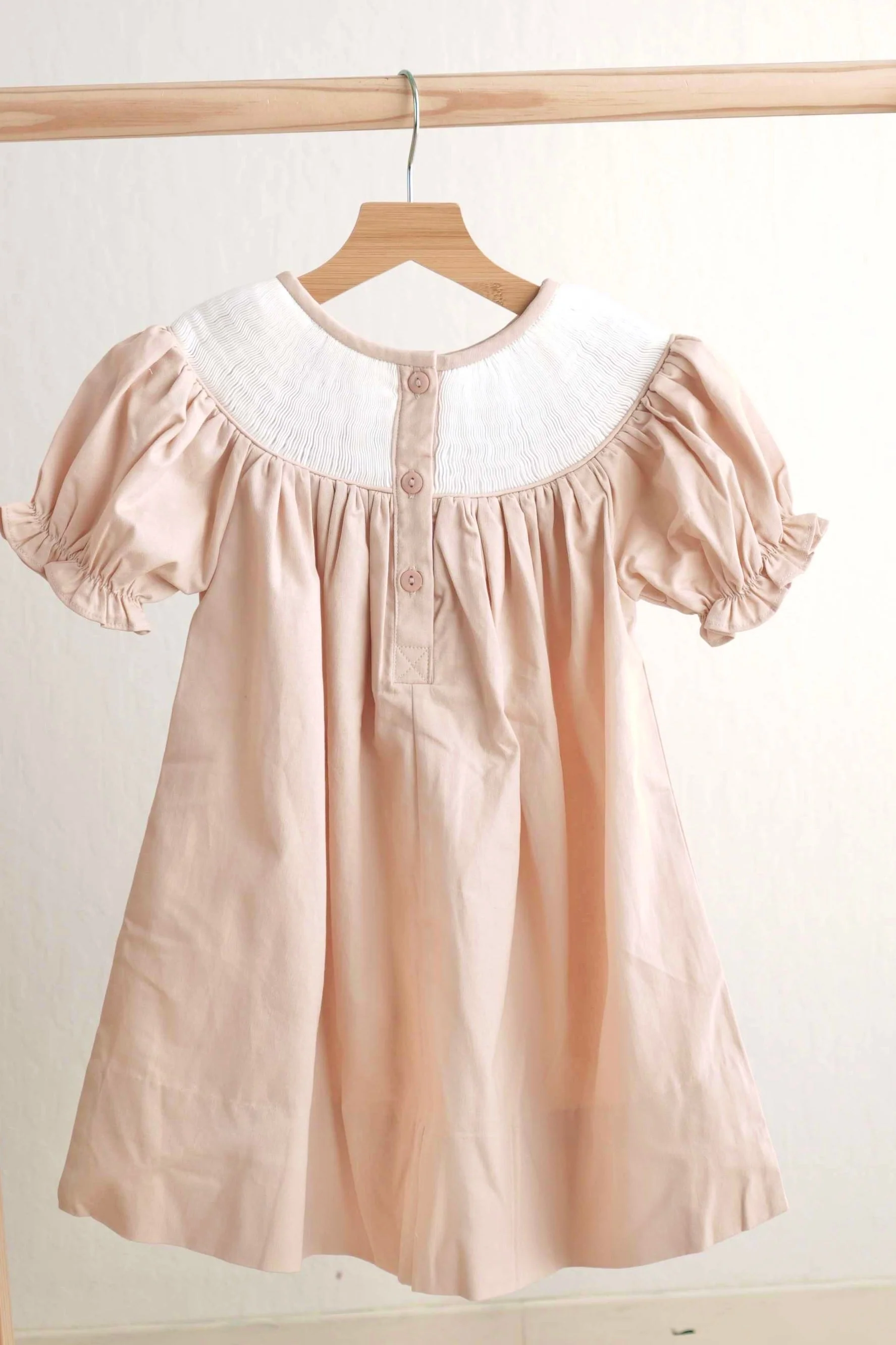 Khaki he is risen hand-smocked girl dress - Image 3