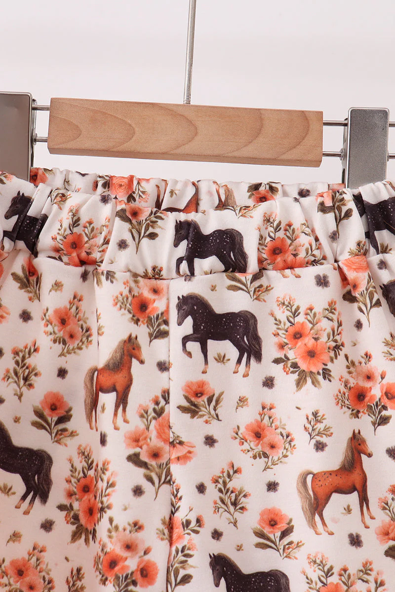 Khaki horse embroidery ruffle shorts set - Image 6