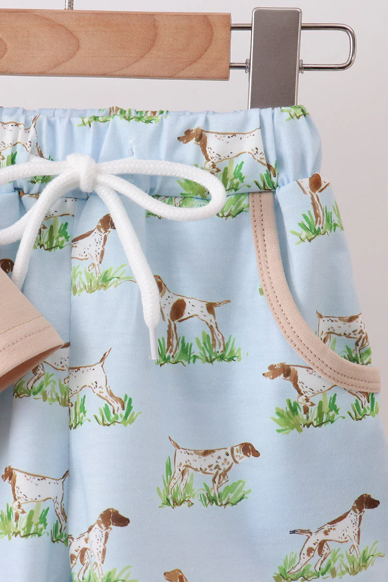 Khaki Puppy Embroidered Shorts Set - Image 2