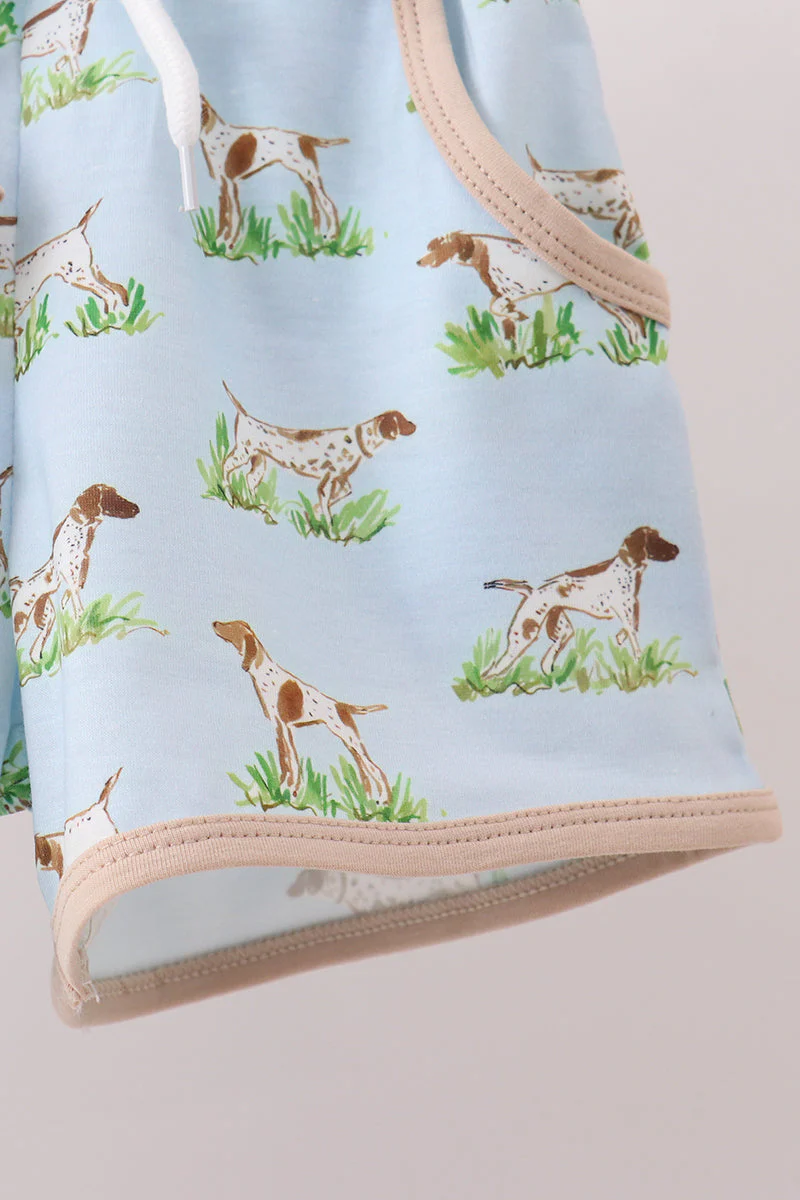 Khaki Puppy Embroidered Shorts Set - Image 3