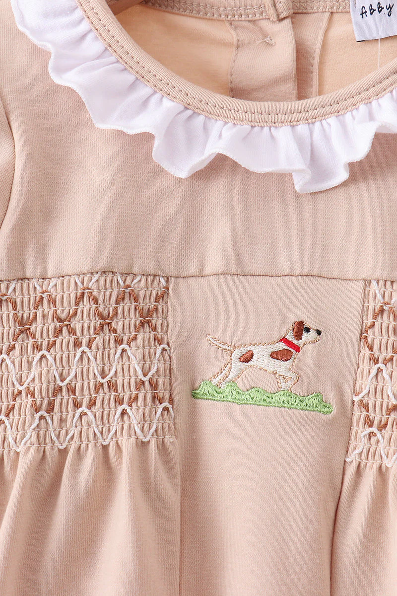 Khaki Puppy Smocked Bloomer Set - Image 2