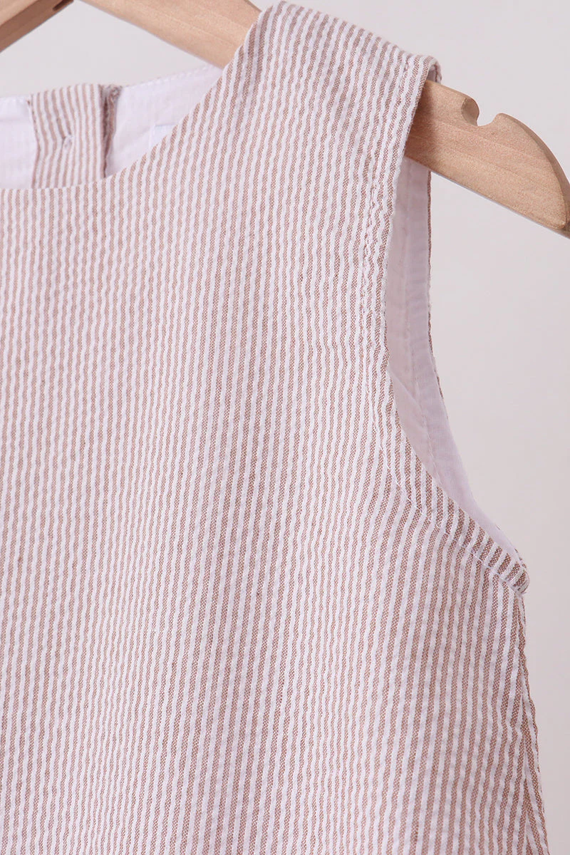 Khaki Seersucker Stripe Scalloped Dress - Image 2