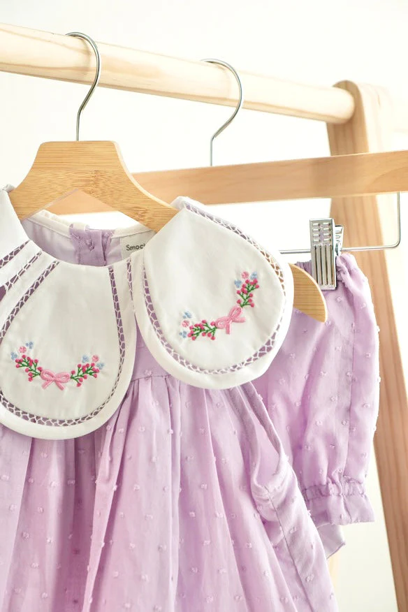 Lavender floral bow embroidery swiss dot girl bloomer set - Image 2