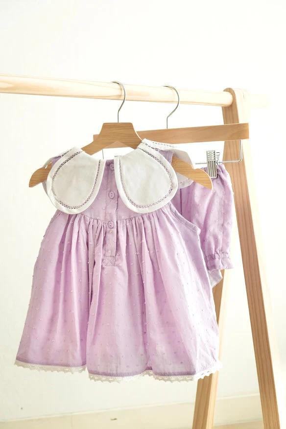 Lavender floral bow embroidery swiss dot girl bloomer set - Image 3