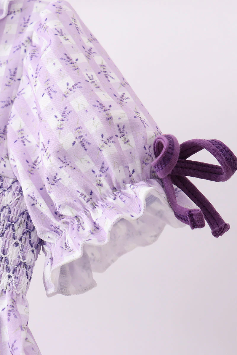 Lavender floral smocked ruffle bloomer set - Image 3