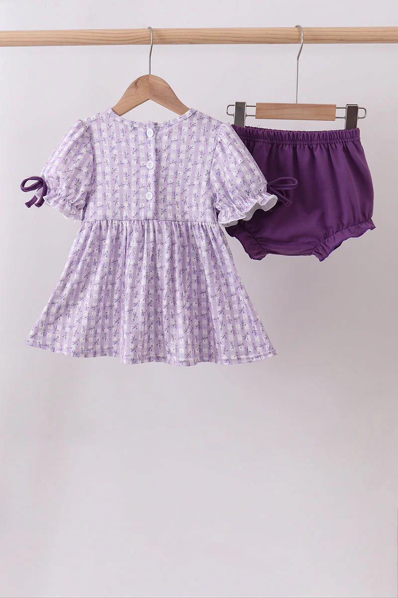 Lavender floral smocked ruffle bloomer set - Image 4