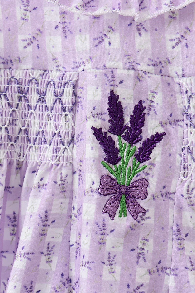 Lavender floral smocked ruffle bubble - Image 2