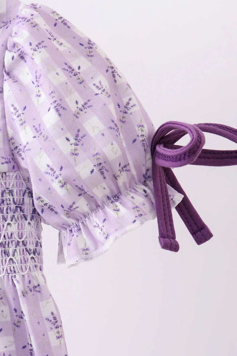 Lavender floral smocked ruffle bubble - Image 3