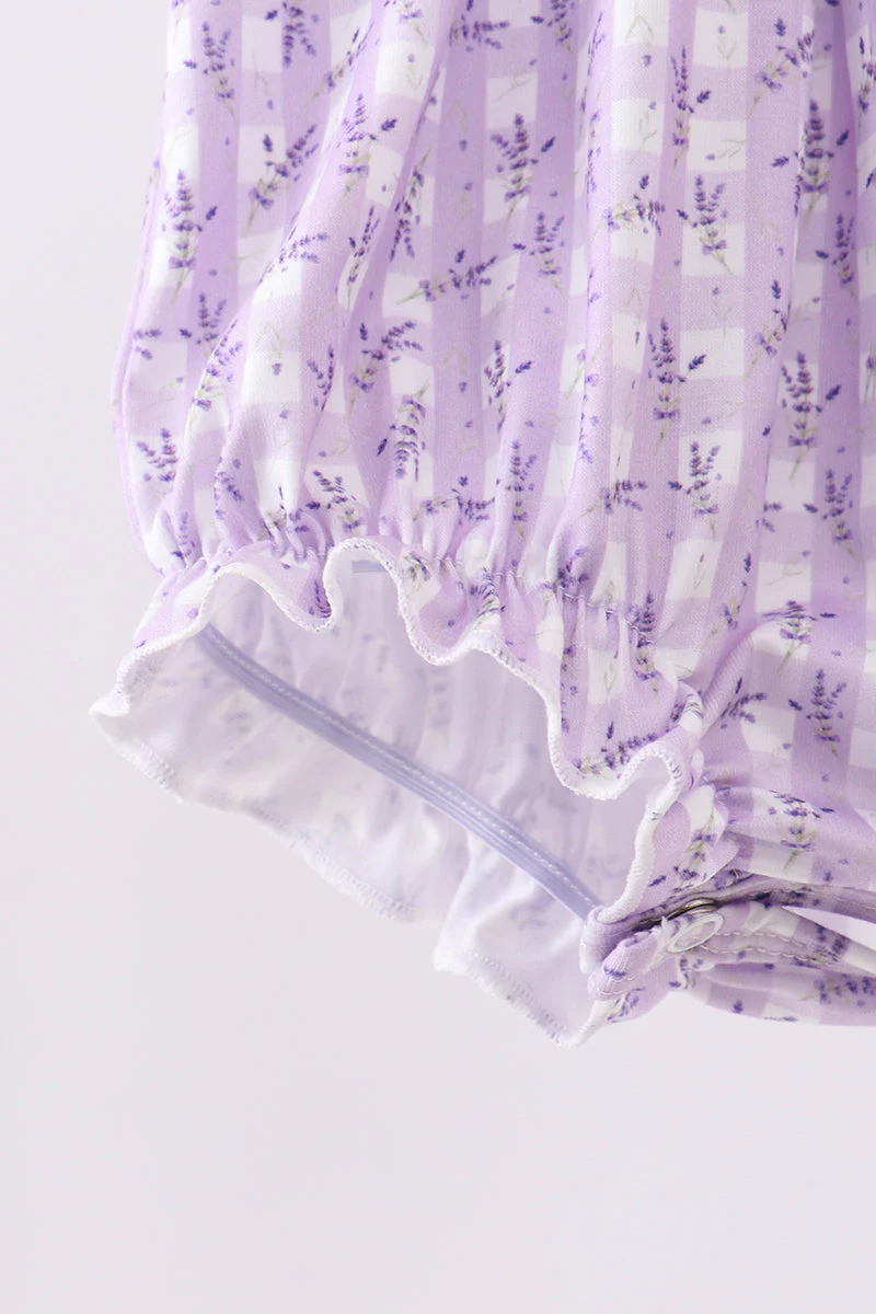 Lavender floral smocked ruffle bubble - Image 4