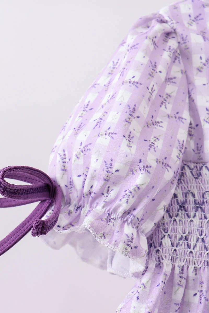 Lavender floral smocked ruffle shorts set - Image 4