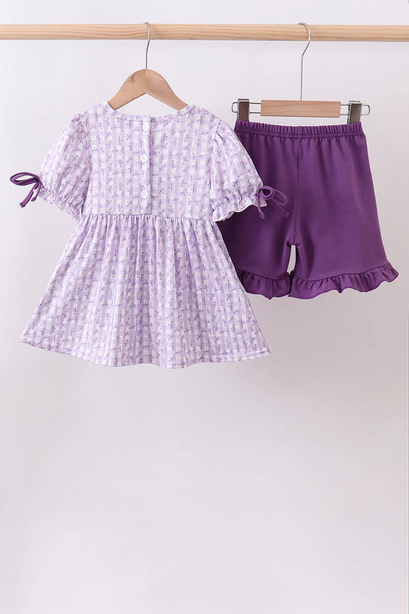 Lavender floral smocked ruffle shorts set - Image 6