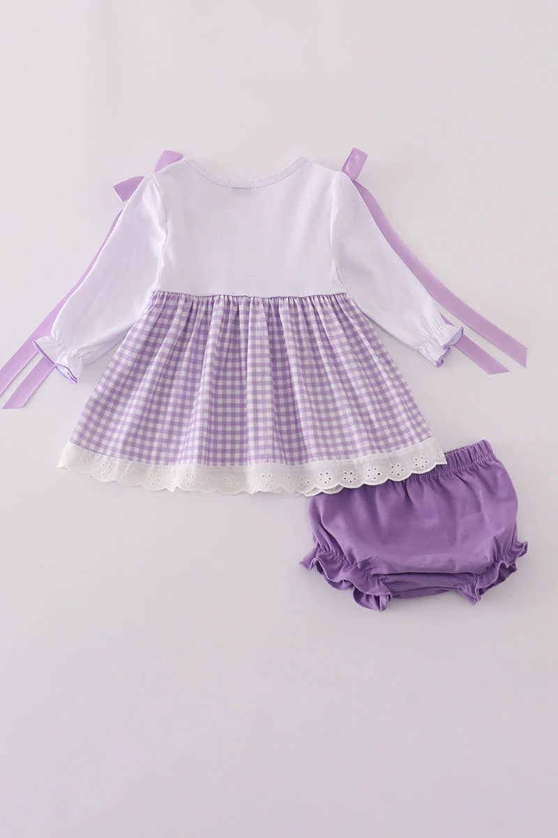 Lavender ribbon lace embroidery gingham bloomer set - Image 5