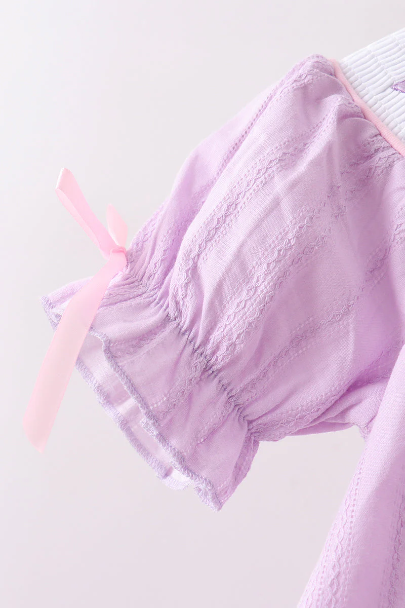 Lavender Smocked Embroidered Bow Jacquard Bloomer Set - Image 4