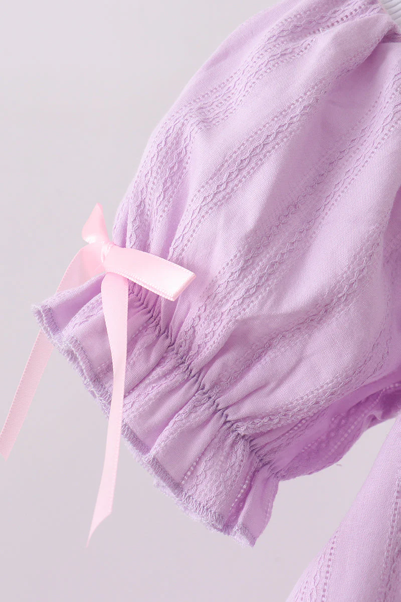 Lavender Smocked Embroidered Bow Jacquard Dress - Image 3