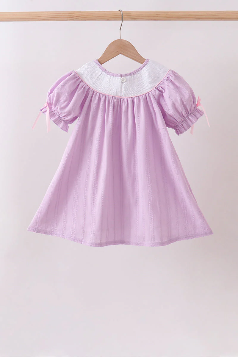 Lavender Smocked Embroidered Bow Jacquard Dress - Image 6