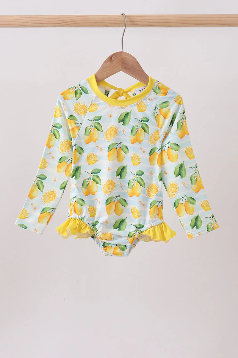Lemon print ruffle rashguard