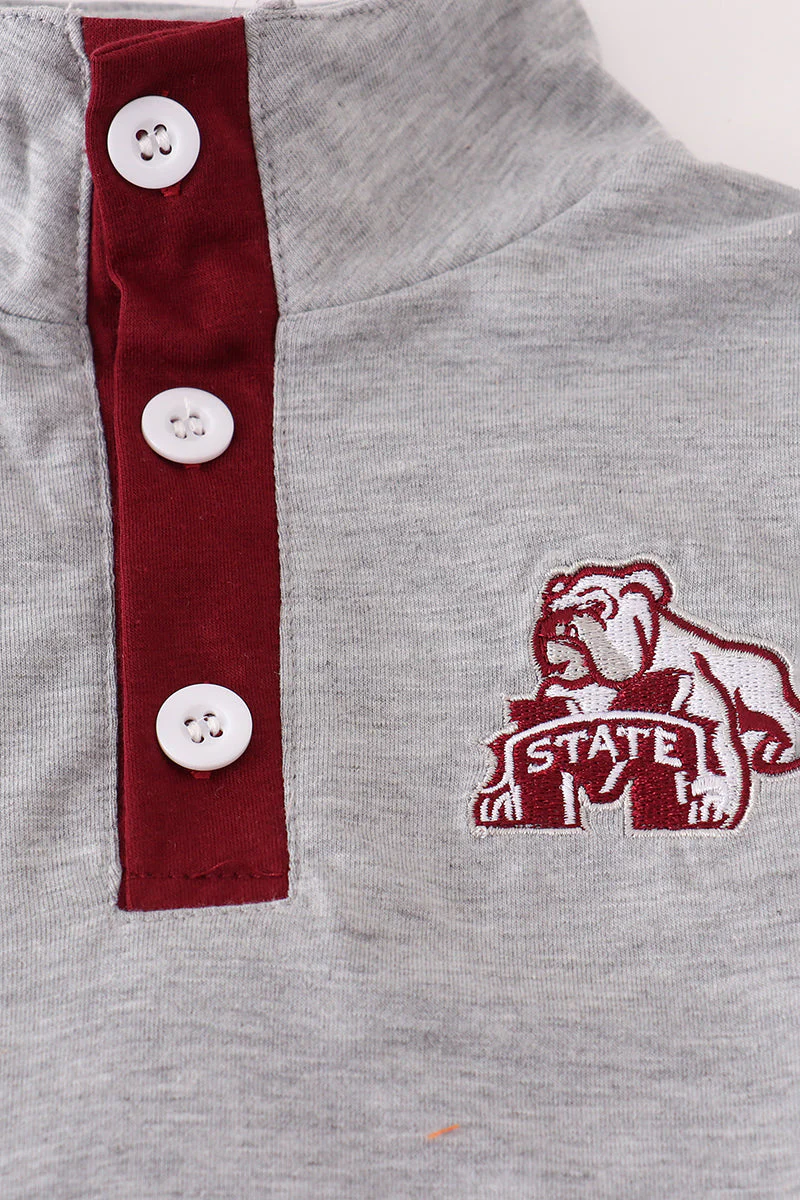Maroon Mississippi embroidery pants set - Image 2