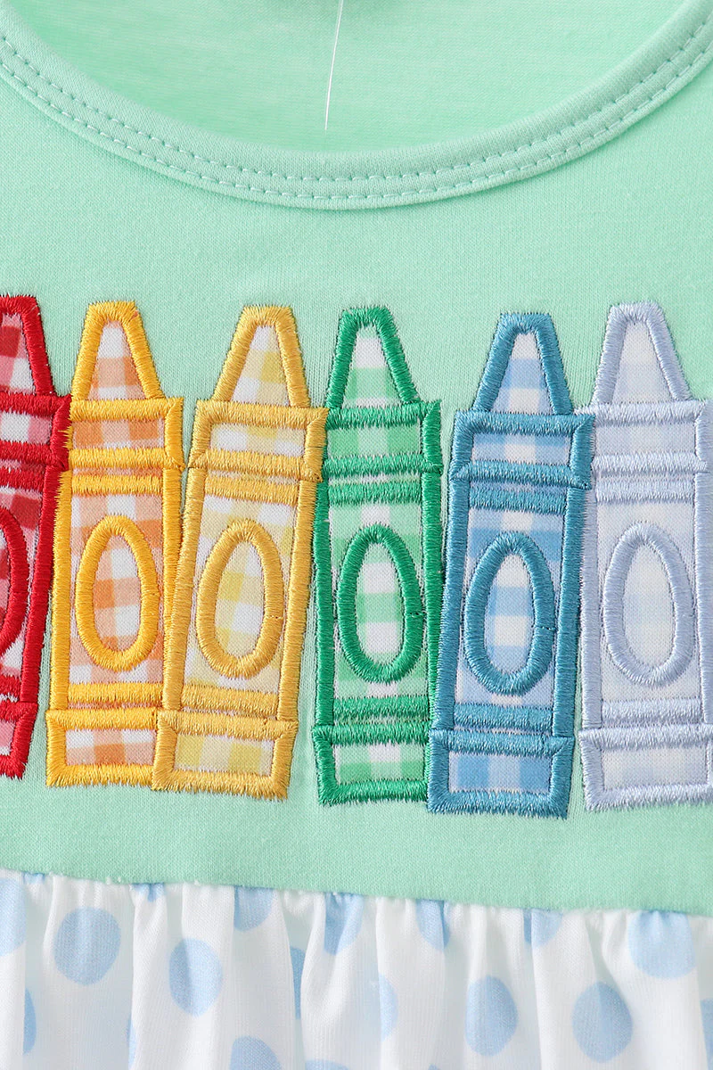 Mint Crayon Applique Dot Dress - Image 2