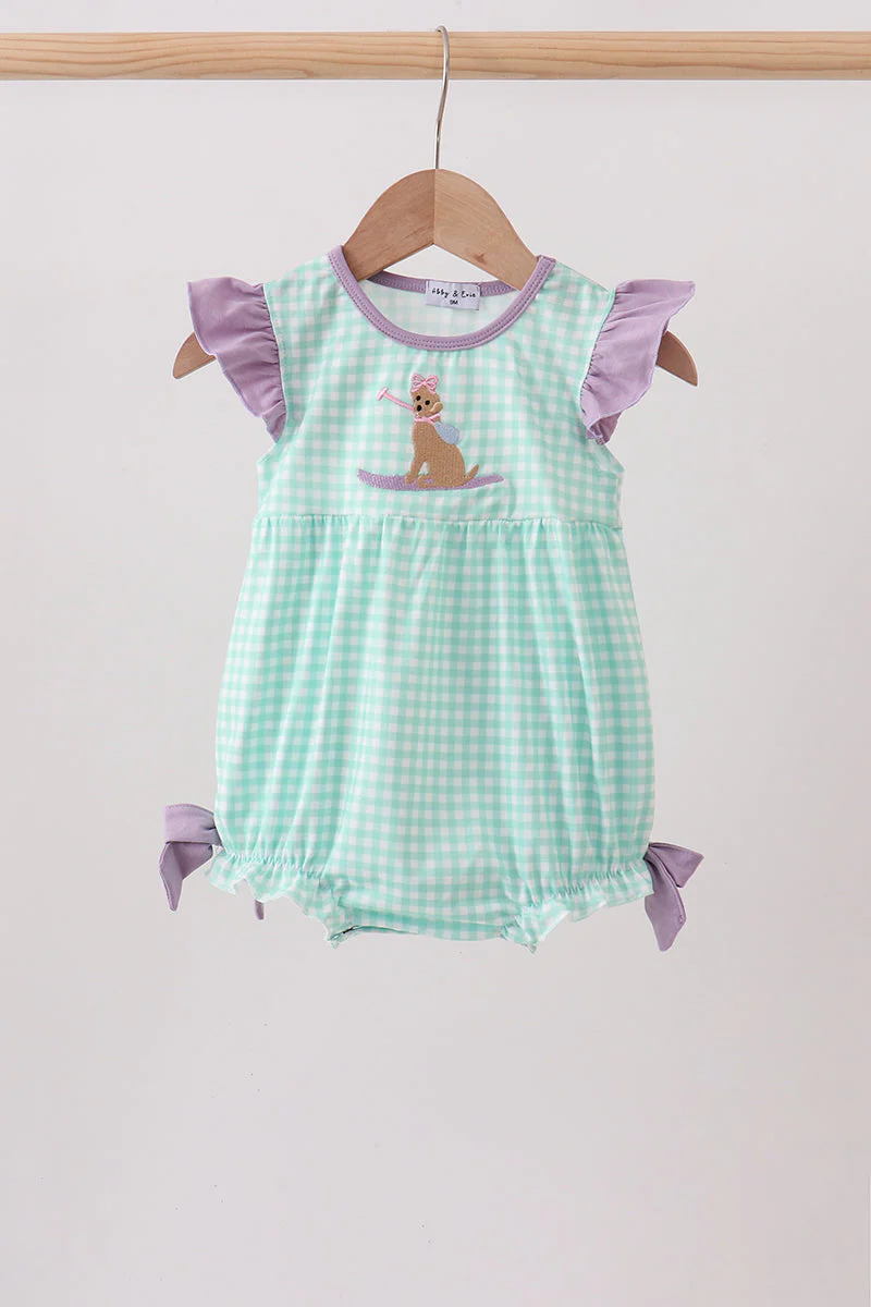 Mint Puppy Plaid Embroidered Bubble