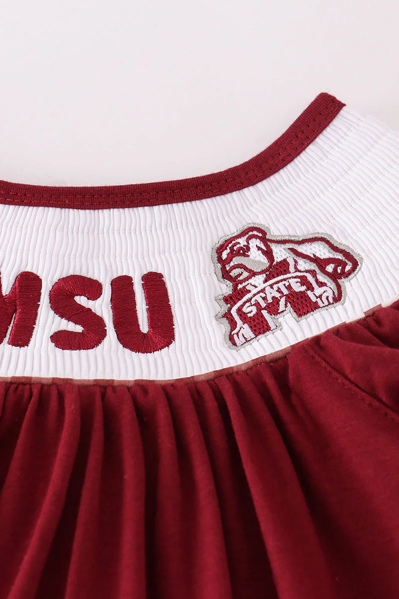 Mississippi MSU embroidery smocked gingham ruffle set - Image 2