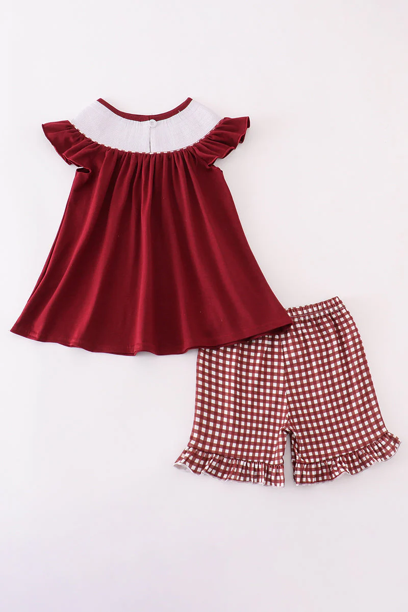 Mississippi MSU embroidery smocked gingham ruffle set - Image 4