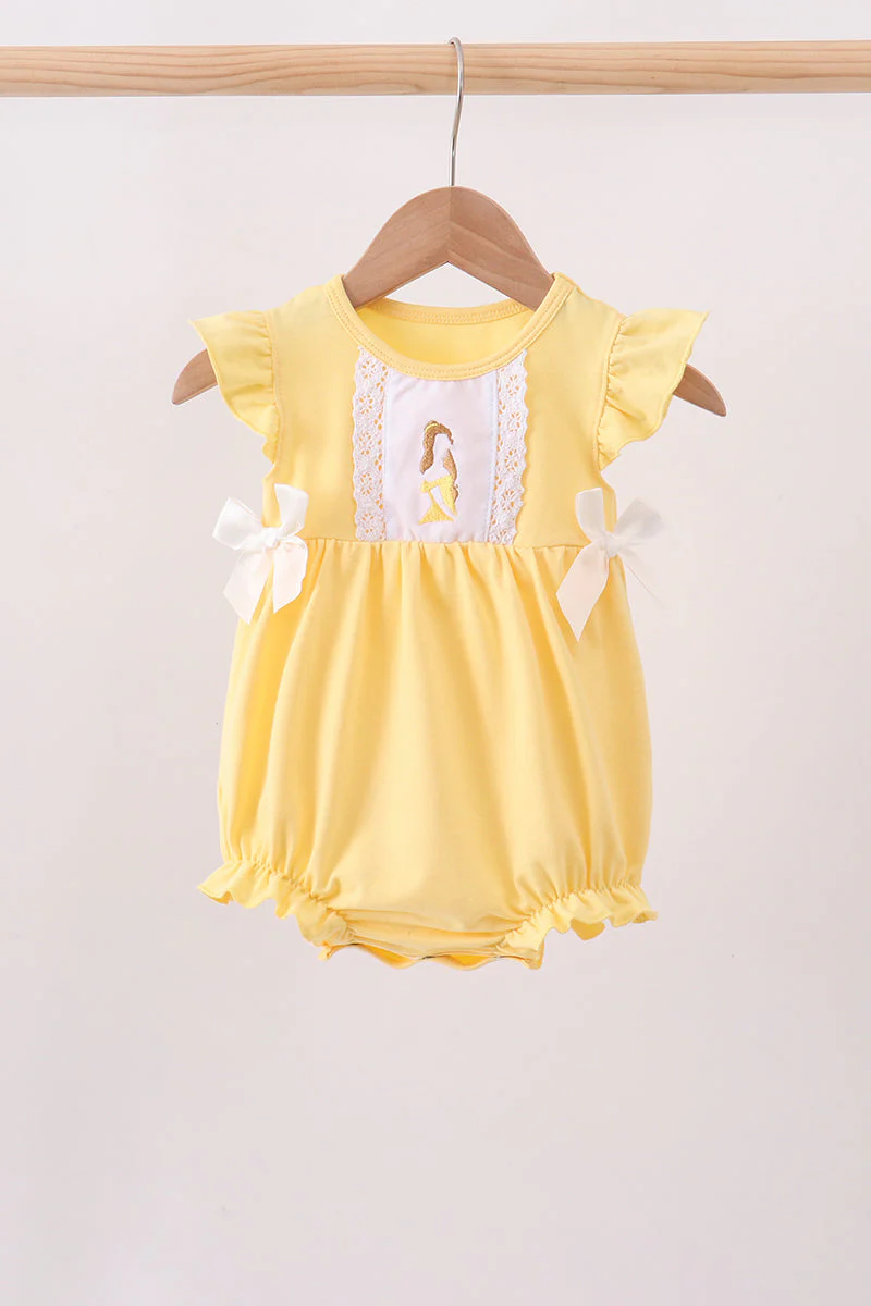 Mustard character embroidery ruffle bubble