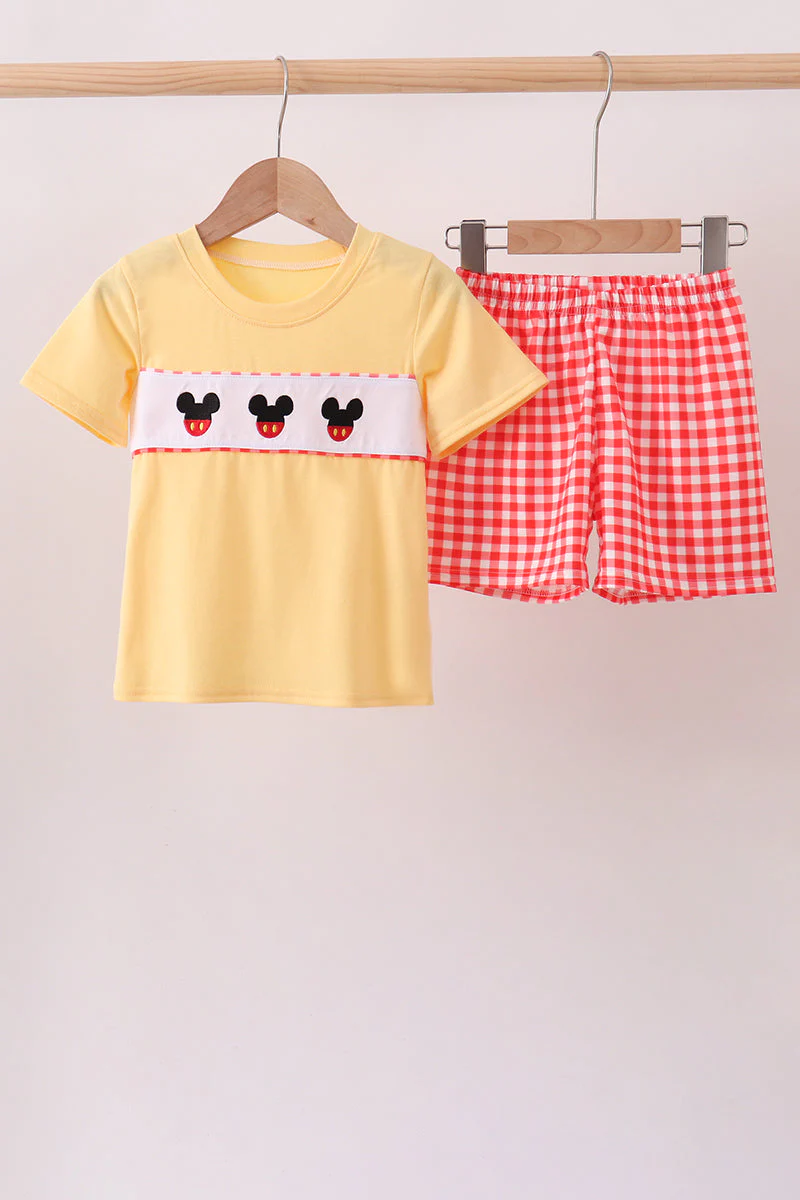 Mustard Character Plaid Embroidered Short Set