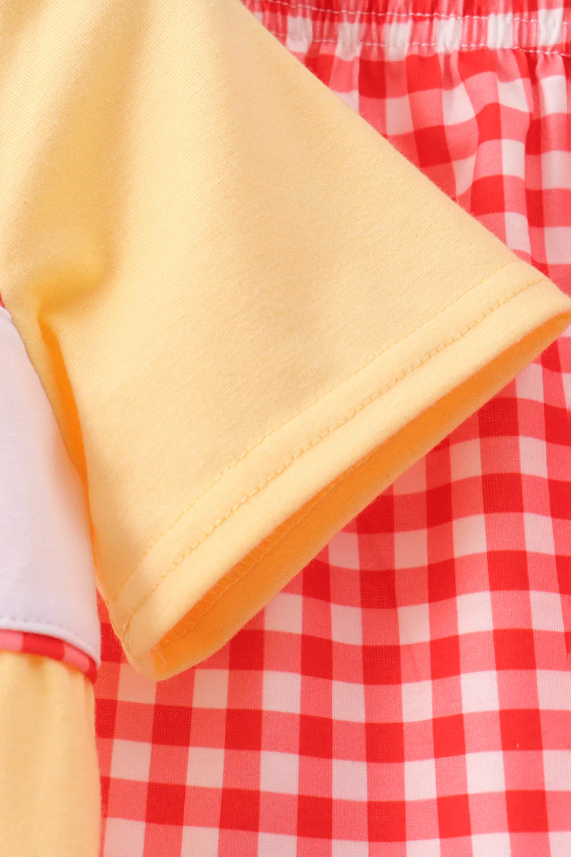 Mustard Character Plaid Embroidered Short Set - Image 4