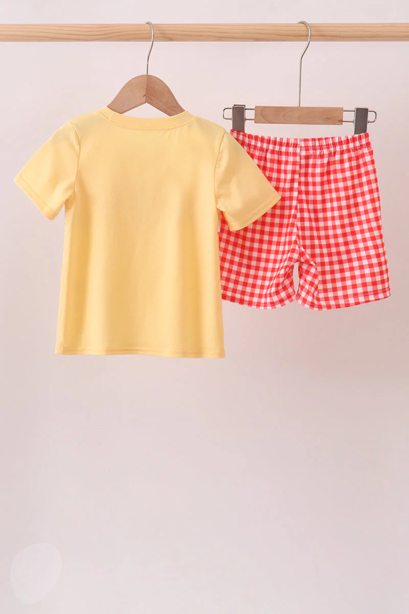 Mustard Character Plaid Embroidered Short Set - Image 5
