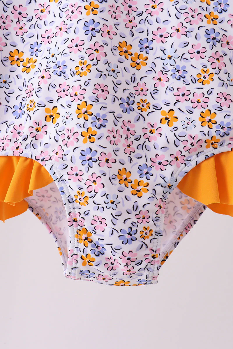 Mustard floral print ruffle rashguard - Image 2