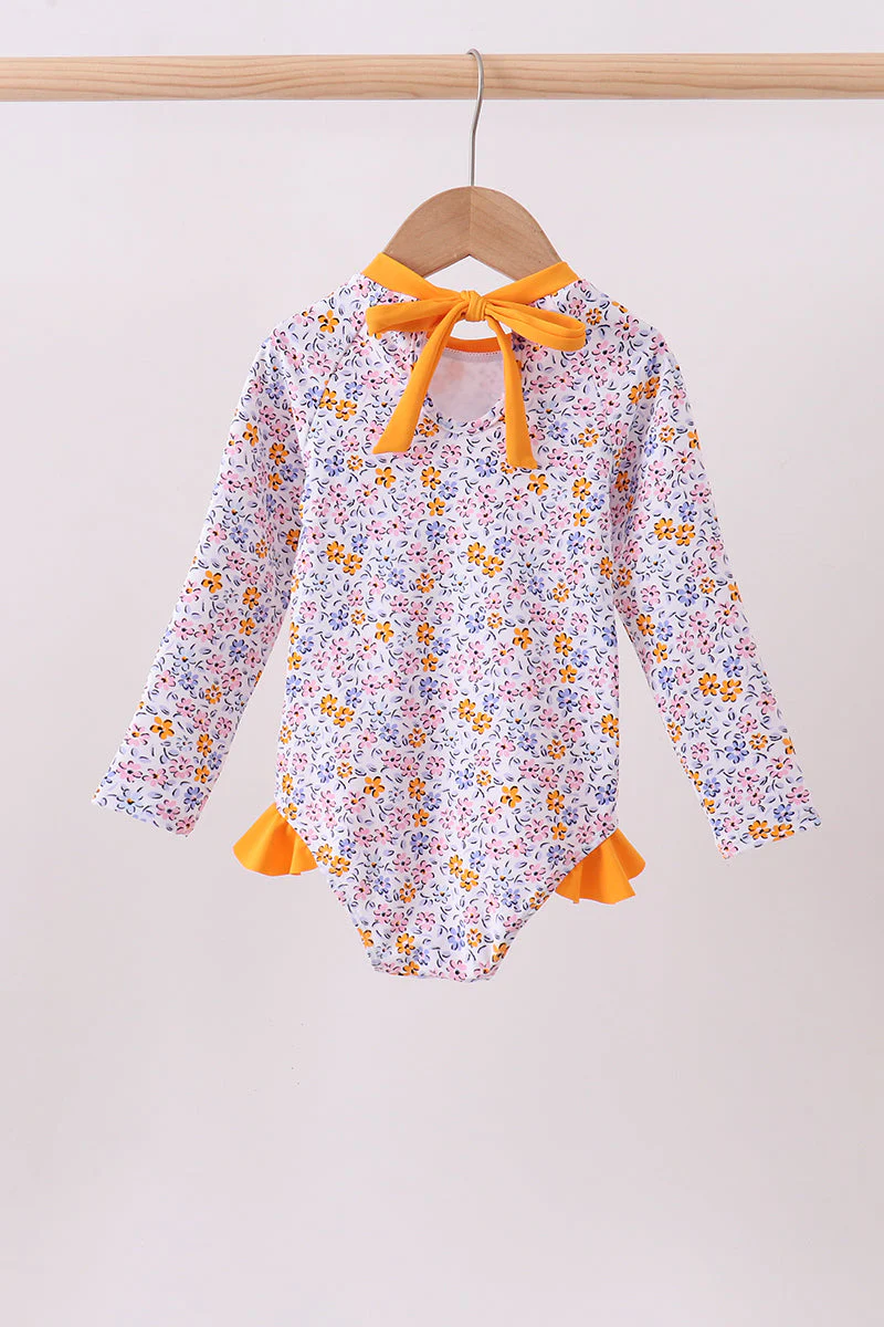 Mustard floral print ruffle rashguard - Image 5