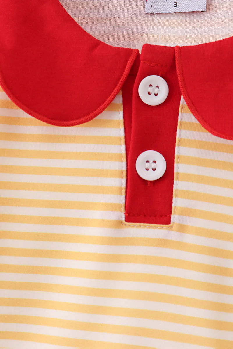 Mustard Stripe Apple Embroidered Top - Image 3