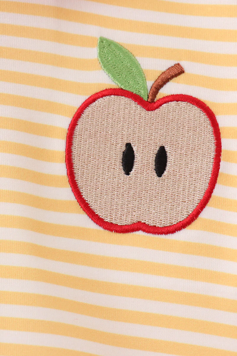 Mustard Stripe Apple Embroidered Top - Image 4