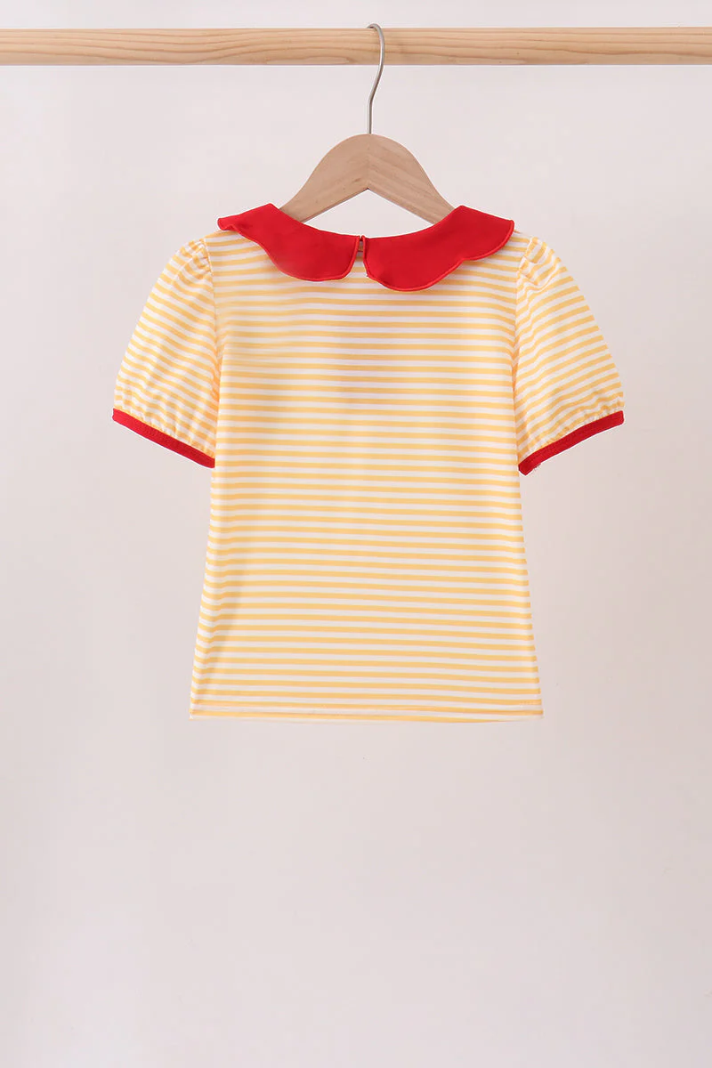 Mustard Stripe Apple Embroidered Top - Image 6