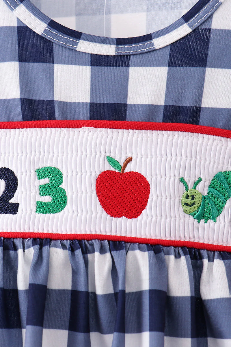 Navy Apple Smocked Gingham Bloomer Set - Image 2