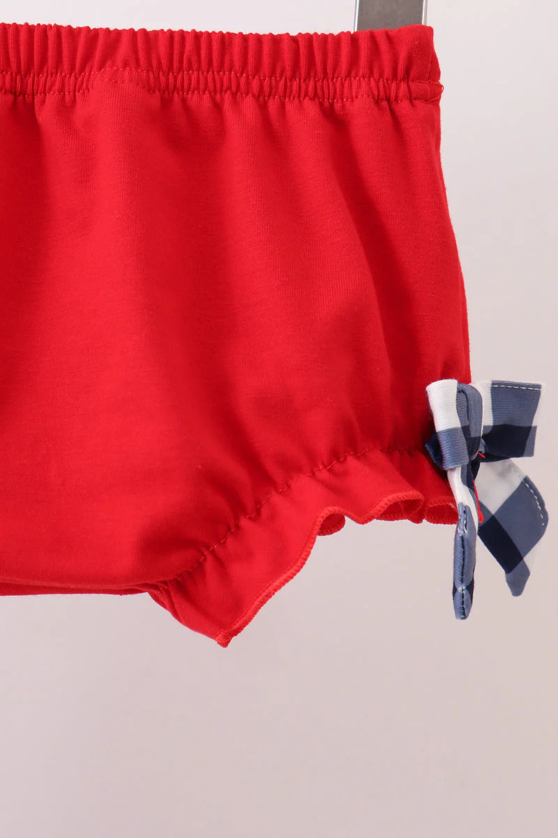 Navy Apple Smocked Gingham Bloomer Set - Image 3