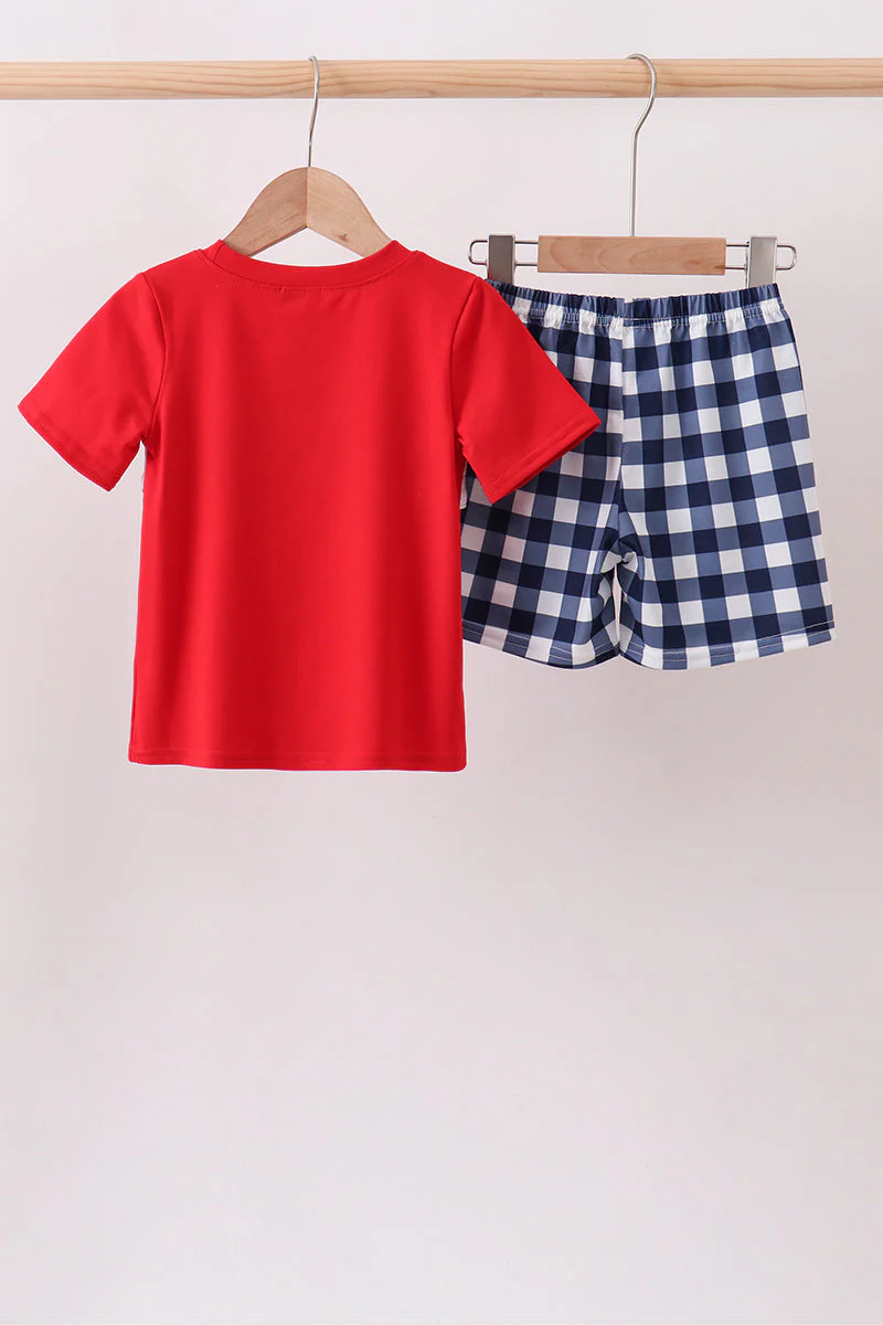 Navy Apple Smocked Gingham Set - Image 5