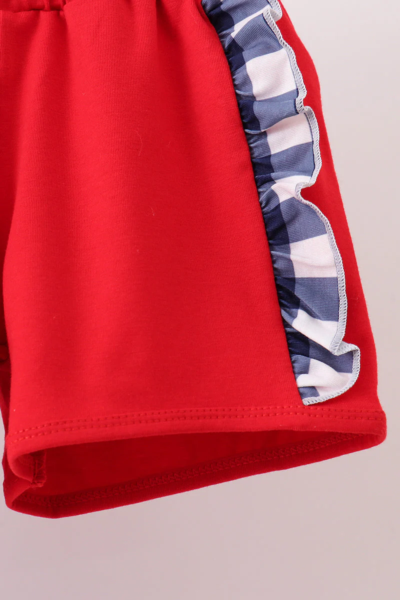 Navy Apple Smocked Ruffle Gingham Set - Image 2