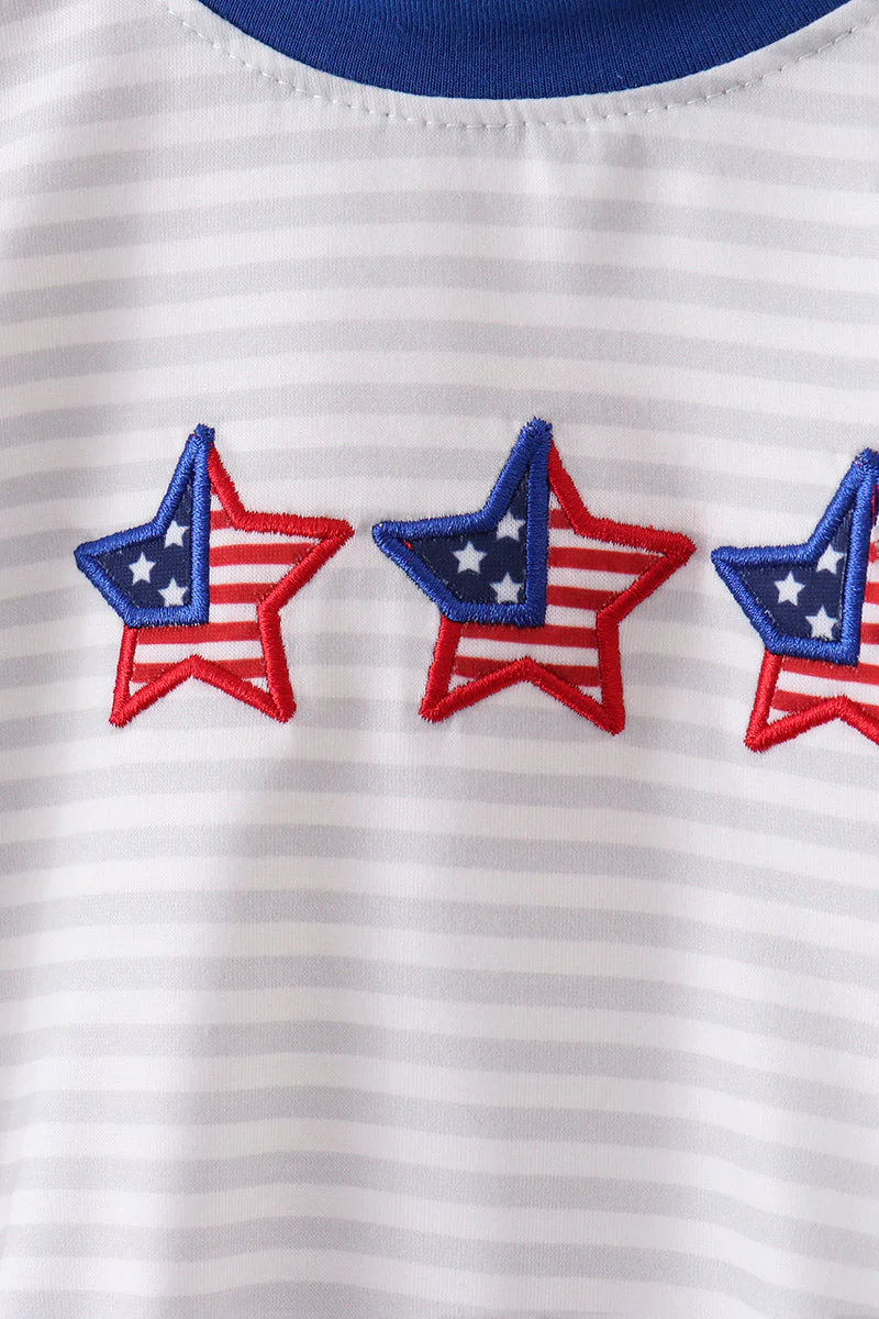 Navy bow applique stripe bubble - Image 2
